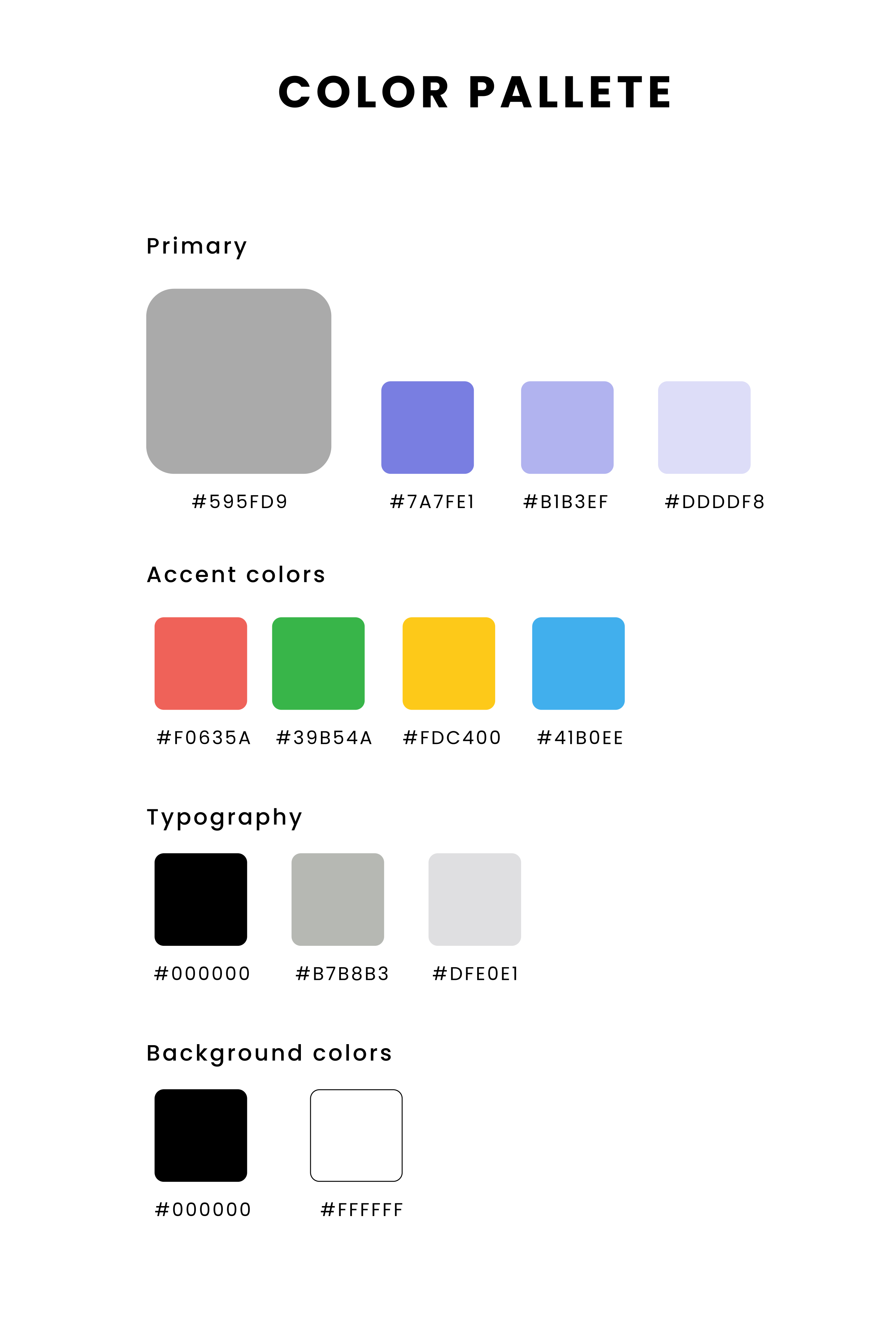 GatherUp color palette showing primary periwinkle tints, accent colors, typography neutrals, and background colors